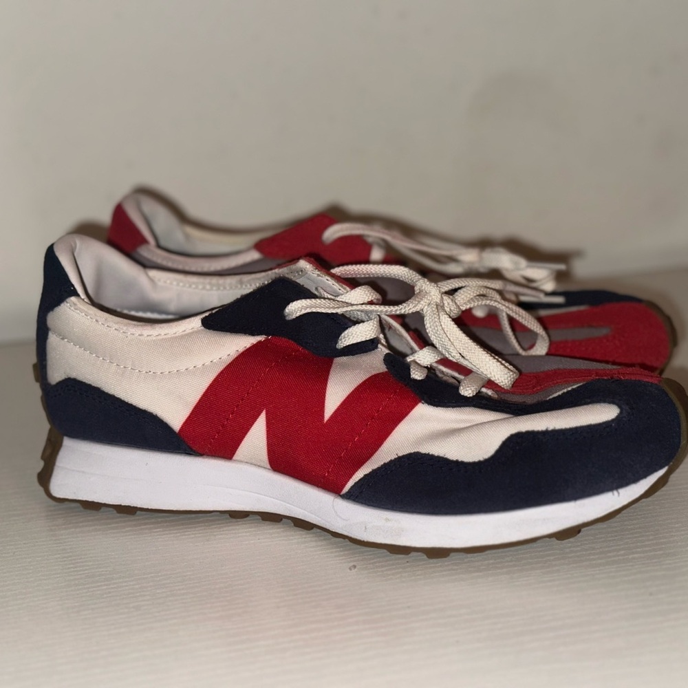 New Balance Cream and Red Athletic Shoes